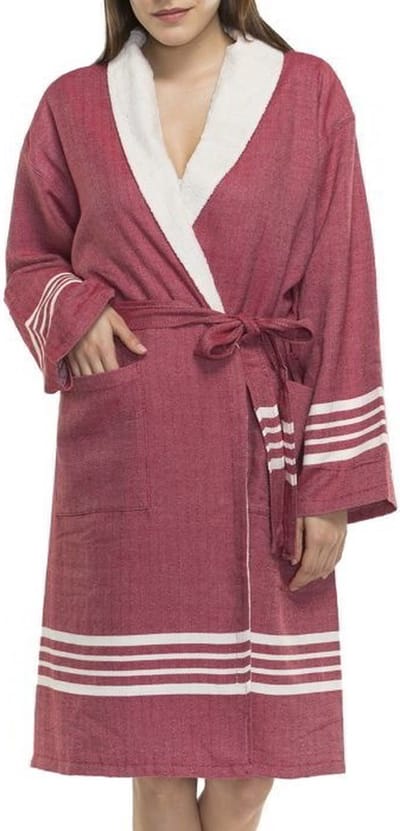 Gevoerde Hamam Badjas Krem Sultan Bordeaux - M - Hotelkwaliteit - Sjaalkraag - Luxe badjas - Badstof - Sauna Badjas - Ochtendjas - Badmantel