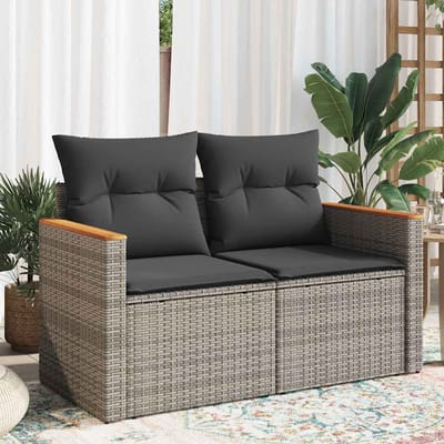 vidaXL - Tuinbank - 2-zits - met - kussens - poly - rattan - grijs