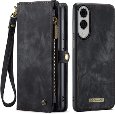 CaseMe 008 Geschikt voor Samsung Galaxy S25 Edge - 2-in-1 Book Case en Back Cover - Magnetisch Uitneembaar - Portemonnee Hoesje - Zwart