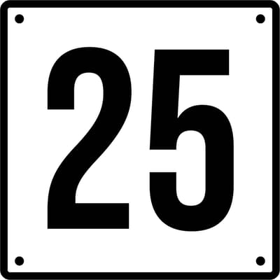 Huisnummerbord 25 - Incl. Schroeven en Pluggen – Acrylaat - 10 x 10 cm - Wit met Zwart