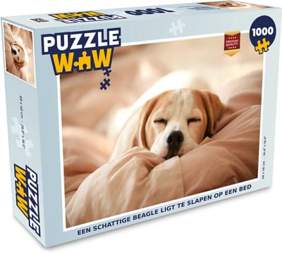 Puzzel Een schattige Beagle ligt te slapen op een bed - Legpuzzel - Puzzel 1000 stukjes volwassenen