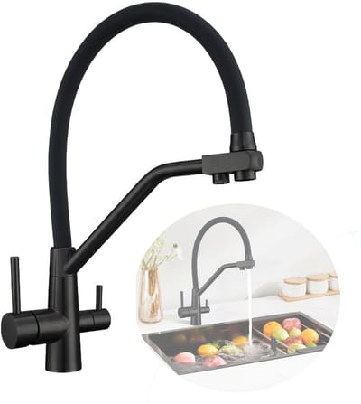 Dailygoods - Kraan keuken, 3-weg keukenkraan met uittrekbare straal, 360° draaibare keukenkraan met warm en koud water en drinkwaterfilteruitgang, zwart