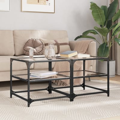 vidaXL - Salontafels - 2 - st - met - transparant - glazen - blad - 50x50x45 - cm - staal