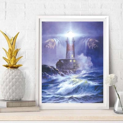 Diamant peinture mains de jésus et phare point de croix diamant broderie diamants décor à la maison 20X30CM gray