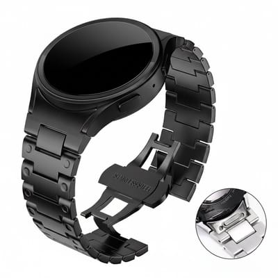 Luxe bandje - geschikt voor Samsung Galaxy Watch 7 (40 & 44mm) / Watch 6 (Classic) / Watch 5 (Pro) / Watch 4 (Classic) / Watch FE - stalen schakelbandje met vlindersluiting - zwart