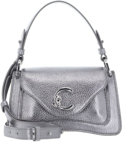 COCCINELLE Leren schoudertas handtas C-Me Handbag Grained Leather Steel zilverkleurig