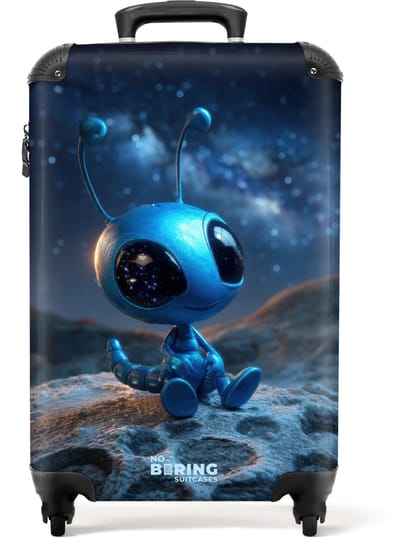 NoBoringSuitcases.com - Koffer - Kleine blauwe alien die naar de melkweg kijkt - Past binnen 55x40x20 cm en 55x35x25 cm - Trolley handbagage - Valiezen met wieltjes volwassenen - Reiskoffer op wielen - Rolkoffer lichtgewicht