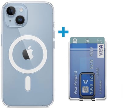VOWLUX transparant hoesje en losse wallet pasjeshouder geschikt voor iphone 15 – magsafe compatible met 32 magneten – pasjeshouder voor 2 pasjes – zwarte klep – telefoonstandaard hoes case