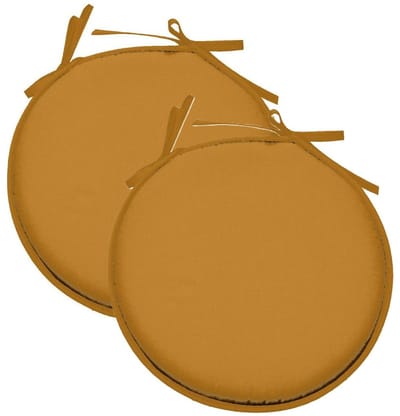 Stof Textile Home stoelkussens - 2x - okergeel - D40 x H3 cm - voor binnen - touwtjes sluiting - zitkussens plat - rond