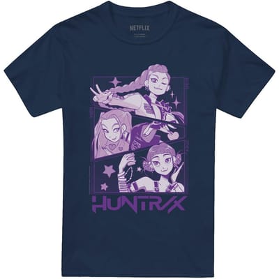 K-Pop Demon Hunters Unisex Volwassenen Huntr/X Manga Panel T-Shirt (Marineblauw)