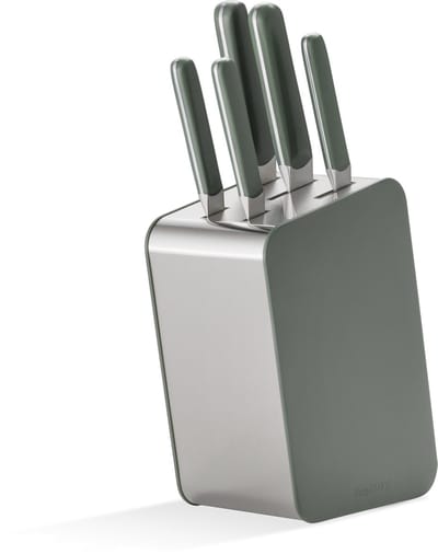 BergHOFF Home Elements Messenblok Set 6-delig – Koksmes, Vleesmes, Santoku, Kartelmes & Schilmes – Complete Messenset met Messenstandaard – Ergonomisch Handvat, Vaatwasbestendig & Roestvrijstale Messen – Khaki
