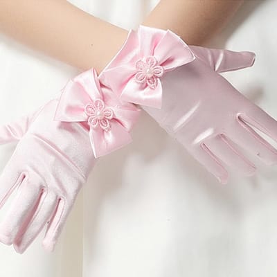 Gants Fantaisie Satinés Magnifiques pour Filles pour Robe d'Occasion Spéciale Mariage Formel Concours Fête Gants Courts pour Filles