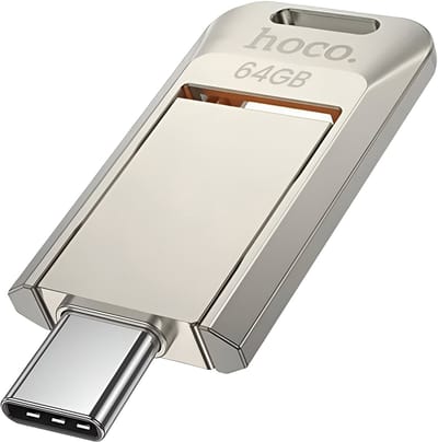 Hoco, USB / USB-C Stick 64 GB voor Snelle Overdracht 150MB / s met Draaibaar Ontwerp, Zilver