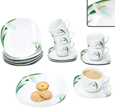 MamboCat 18-delig koffieservies WIT CALLA porselein voor 6 personen