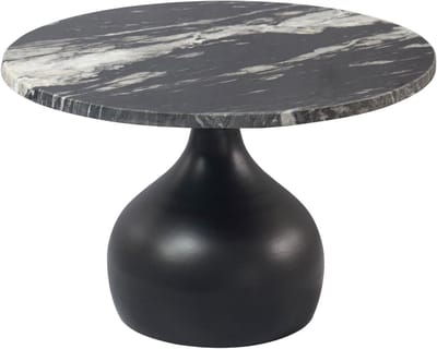 Salontafel Rond - Bijzettafel Woonkamer - Drankjes Plaatsen - Echt Marmeren Blad - 60 cm - Zwart