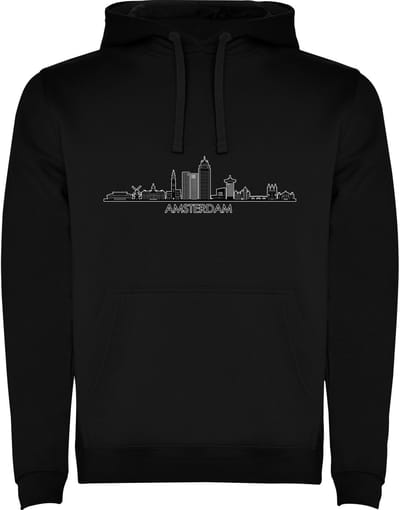 Zwarte Hoodie Gedetailleerde skyline van het mooie Amsterdam - humor Maat M