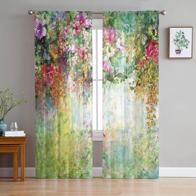 Lente Bloemen Bloeien Transparante Gordijnen voor Woonkamer Decoratie Raamgordijnen voor Keuken Tule Voile Organza Gordijnen W135 x H115cm x1 white