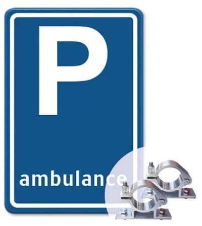 Parkeerbord Ambulance - blauw - Weerbestendig Aluminium - 40x60 cm - Bevestiging: Met paalbeugels Ø48mm