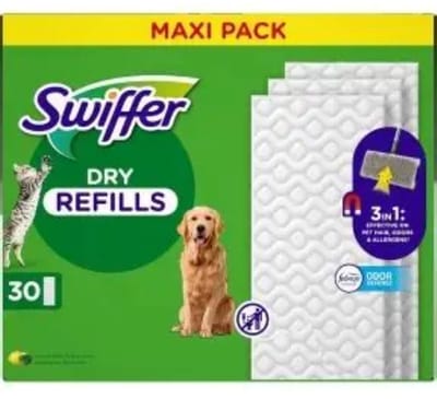 Swiffer Dry Refills Vloerdoekjes – 30 Stuks – Droge Reinigingsdoekjes – Stof, Haar & Vuil Verwijderen