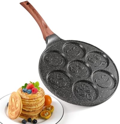 Pannenkoekenpan met Smiley Gezicht - 7 Holtes Anti-aanbak Crêpepan voor Kinderen en Feestjes