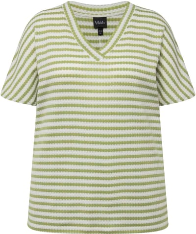 Ulla Popken - Dames - Sweatshirt two-tone oversized V-hals korte mouwen - Mosgroen - Maat 42+