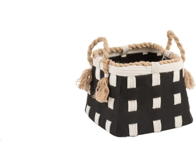 J-line Mand Jute Textiel Zwart/Ecru H31 x 34 CM