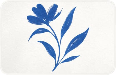 Badmat 60x40 cm - Antislip - Bloem - Blaadjes - Minimalistisch - Blauw - Badmatten voor badkamer - Badkamermat - Douchemat - Badkamer mat