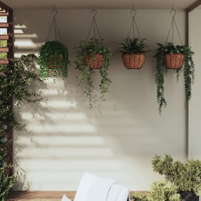 vidaXL - Plantenbakken - hangend - 4 - st - met - kokosbak - staal - Ø - 30x52 - cm - zwart