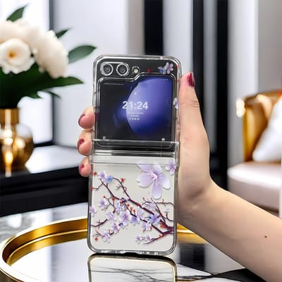 Voor Samsung Galaxy Z Flip 3 4 5 Telefoonhoesje Met Paars Bloemenontwerp Z3 Z4 Z5 Flip Cover Stijlvolle Lichtgewicht Beschermhoes For Samsung Z Flip 3