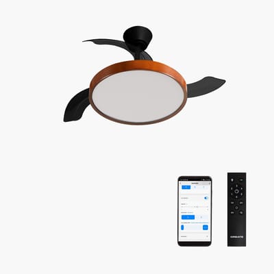 CREATE - Plafondventilator 40W stil met intrekbare bladen met licht - Ø91cm - Zwart / Donker hout - WIFI + afstandsbediening - WIND CLEAR STUDIO