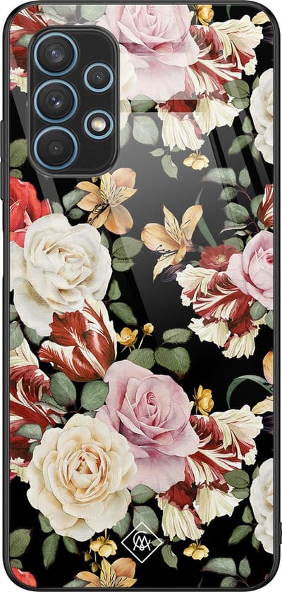 Casimoda® hoesje - Geschikt voor Samsung Galaxy A32 4G - Bloemen flowerpower - Luxe Hard Case Zwart - Backcover telefoonhoesje - Multi