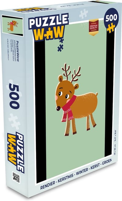 Puzzel Rendier - Kerstmis - Winter - Kerst - Groen - Legpuzzel - Puzzel 500 stukjes - Kerst - Cadeau - Kerstcadeau voor mannen, vrouwen en kinderen