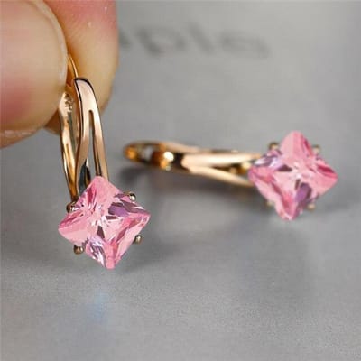 Regenboog Zirkoon Vierkante Steen Oorbellen Antiek Roségoud Kleur Bruiloft Oorbellen Mode Veelkleurige Kristal Hoop Oorbellen Voor Vrouwen