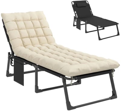 Ligbed - Tuin - Zonnebed - Ligstoel - Loungebed - Weerbestendig - Verstelbaar - Buiten - Opklapbaar - Crème wit
