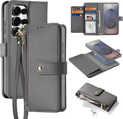Dux Ducis - Telefoon Hoesje geschikt voor Samsung Galaxy S25 Edge - Hoesje geschikt voor Magsafe Magneet - 2 in 1 Wallet Book Case - Lawa Series - Grijs