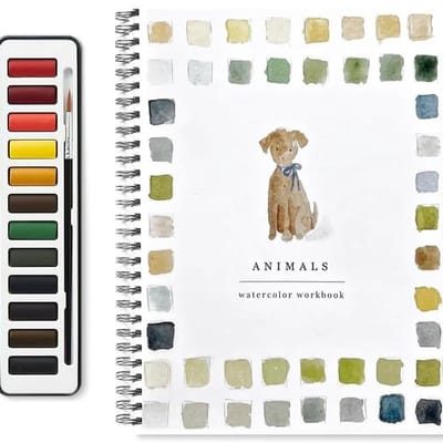 Aquarelwerkboek - Aquarel werkboek dieren - Aquarelwerkboek voor beginners - Eenvoudige schilderset met natuurtaferelen - Kunstnijverheid - Voor creatieve verkenning - Cadeau voor volwassenen en tieners - Met palet
