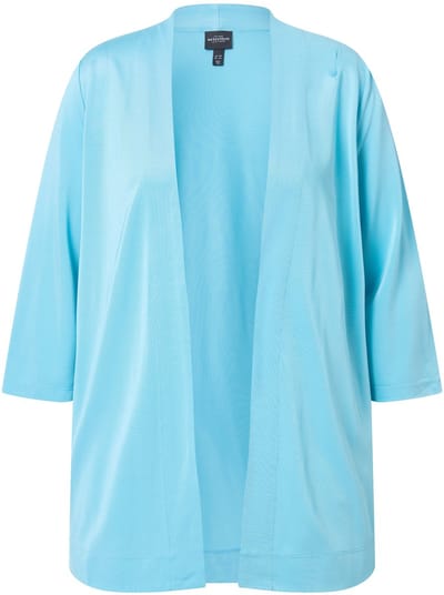Ulla Popken - Dames - Vest van slinky-piqué sjaalkraag open model 3/4-mouwen - Turquoise blauw - Maat 42+