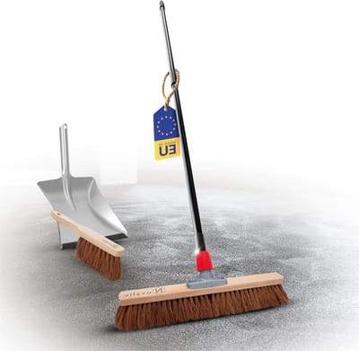 Kokosbezem met steel - Industriële bezem - Werkplaats reinigen - Verstelbare telescoopsteel - 50 cm breed - Zilver
