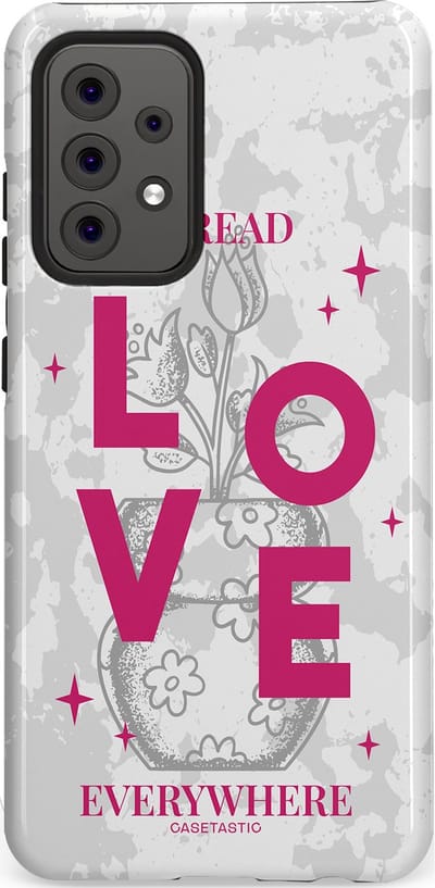 Casetastic hoesje geschikt voor Samsung Galaxy A52 (2021) 5G / Samsung Galaxy A52 (2021) 4G - Dubbellaagse bescherming - Spread Love Everywhere - Grijs Roze - Valentijn - Valentine - Fashion Case - Lichtgrijs Wit Roze