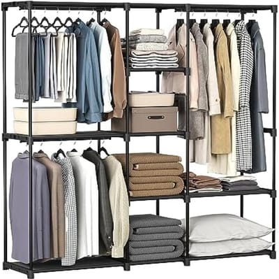 PromoHome Kledingkast Garderobe Staande Kapstok met Planken en Kledingroedes Ruime Opslag Zwart 182 cm