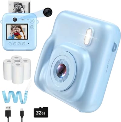 Kindercamera met Instant Print Foto's – Digitale Camera voor Kinderen met Thermische Fotoprinter, Video-opname, Educatief Speelgoed en Cadeau voor Kinderen - Blauw