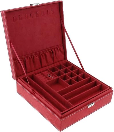 Juwelendoos Twee Lagen - Opberger Sieraden - Sieraden Organiseren - Afsluitbaar Ontwerp - 35x24x4 cm - Rood