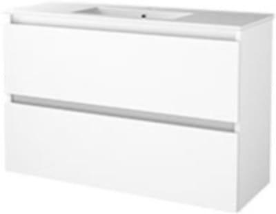 Basic-Line Start 39 Badkamermeubelset - Ondiep - 100 x 39 cm - Greeploos - 2 Lades - Keramische Wastafel - 1 Kraangat - Ice White