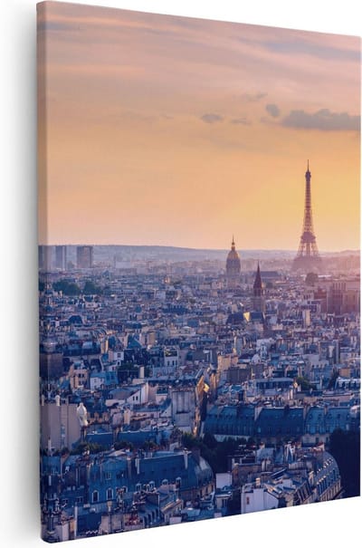 Artaza Canvas Schilderij Eiffeltoren - 40x50 cm - Wanddecoratie Zonsondergang - Muurdecoratie Skyline - Kamer Accessoires Stad
