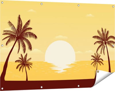 Gards Tuinposter Zonsondergang met Palmbomen - Abstract - 120x80 cm - Tuindoek - Tuindecoratie - Wanddecoratie buiten - Tuinschilderij