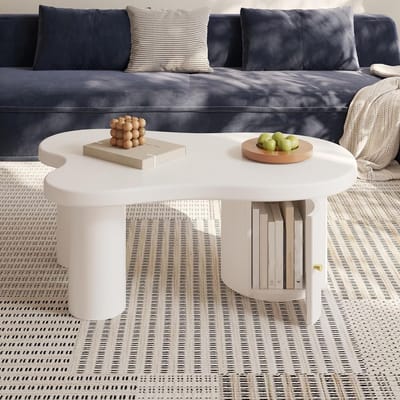 Asymmetrische salontafel - Koffietafel bijzettafel - Woonkamer kantoor - Met opbergruimte - 100x60x37cm - Wit
