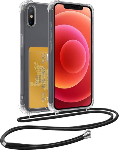 Hoes Geschikt voor iPhone Xs Max Hoesje Pas Houder Shock Proof Case Hoes Met Koord - Hoesje Geschikt voor iPhone Xs Max Hoes Met Telefoonkoord Pasjeshouder Cover - Transparant