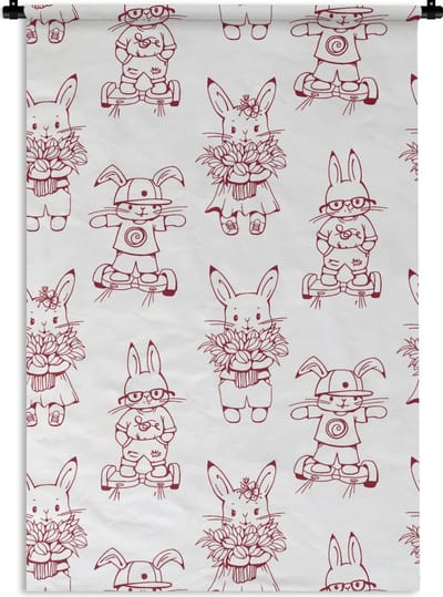 Wandkleed - Wanddoek - Hoverboard - Patronen - Konijnen - 60x90 cm - Wandtapijt