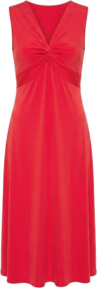 Angel of Style - Dames - Jersey maxi-jurk mouwloze A-lijn drapering - Neonrood - Maat 46