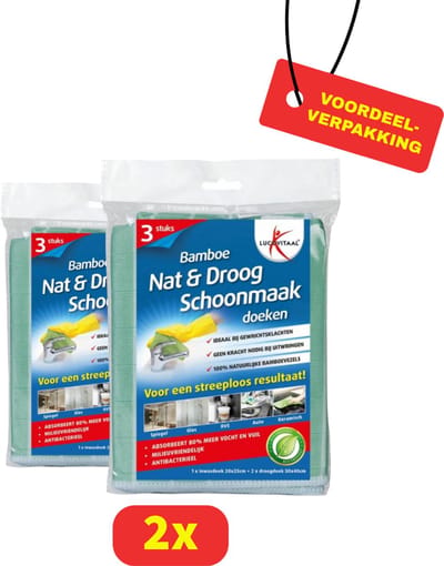 Lucovitaal Bamboe Schoonmaakdoeken - 2 x 3 stuks - Voordeelverpakking